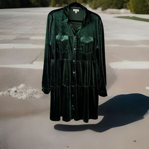 Umgee Deep Green Velvet Long Sleeve Dress